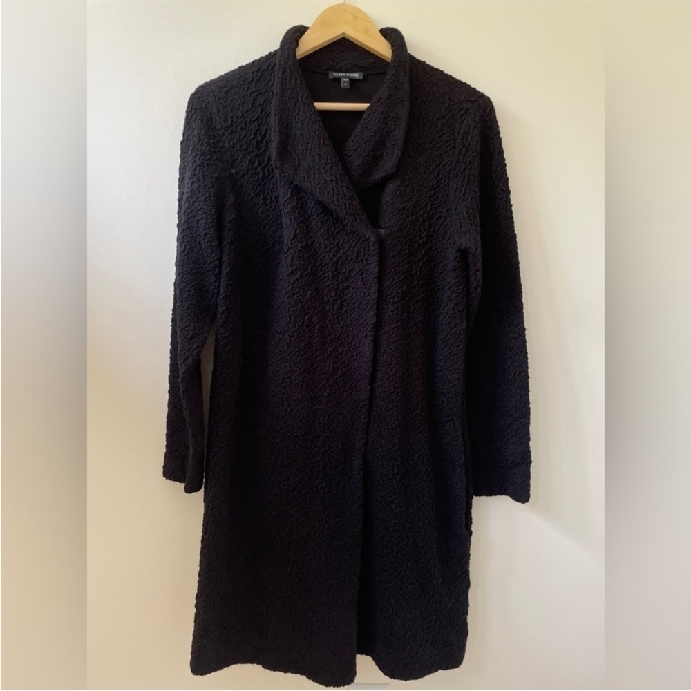 Eileen Fisher Cotton Double Breasted Long Jacket Sherpa Like Coat | S